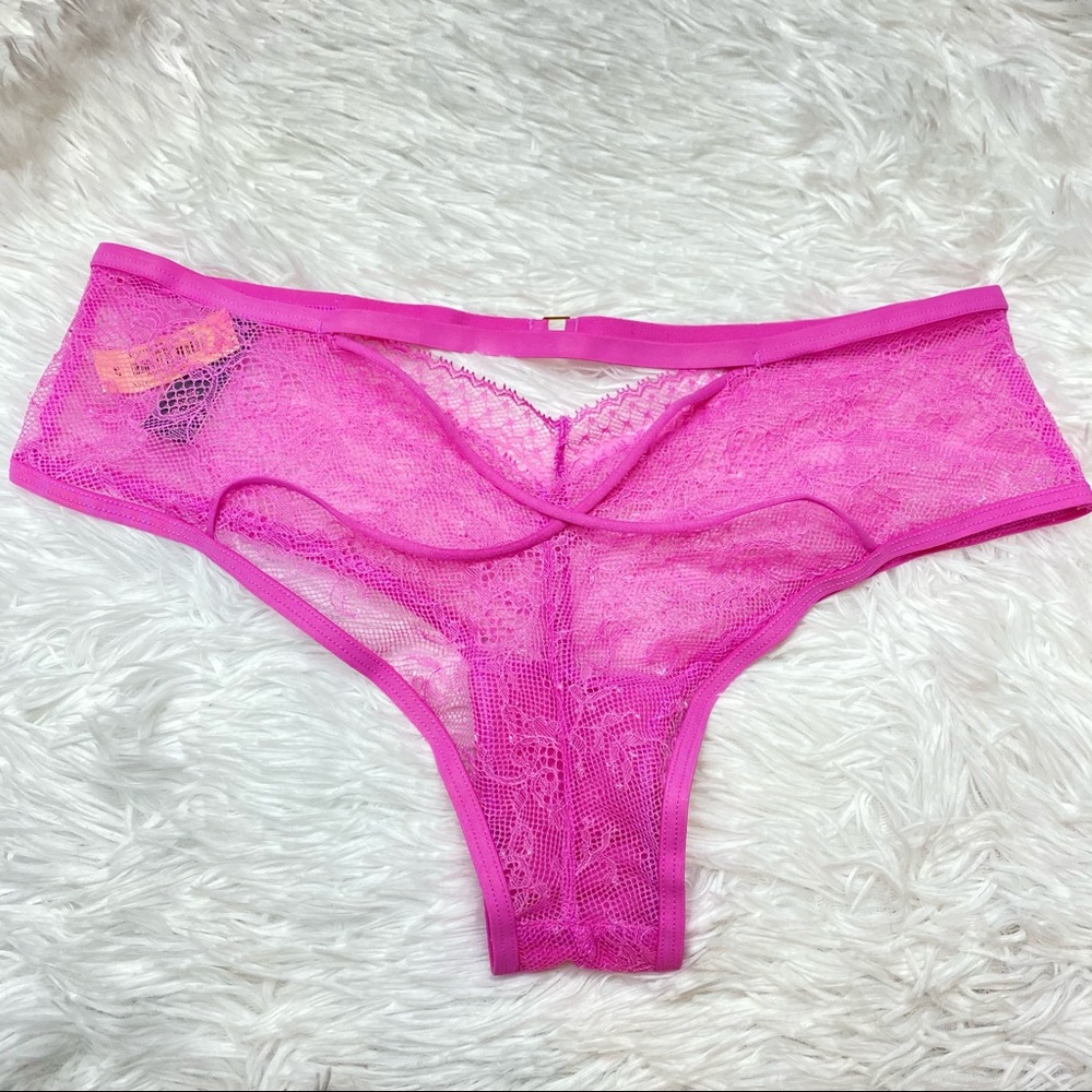 NWT Victoria’s Secret Pink Lace Strappy Metal Embellished Cheeky Underwear Panty - Picture 11 of 16